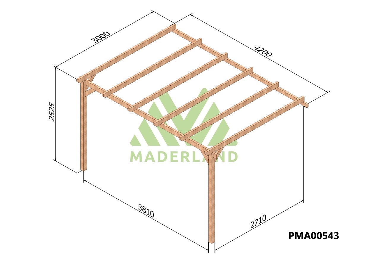 Pérgola madera adosada NARBONA • 420x300 cm • tratada • muy resistente - 2