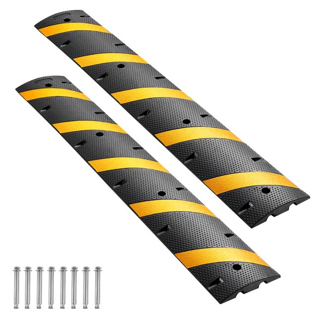 Rampe passe-câbles VEVOR, caoutchouc, lot de 2, 2 canaux, 183 cm, charge 9 979 kg, avec vis d’expansion, pour allées/routes asphalte/béton/gravier