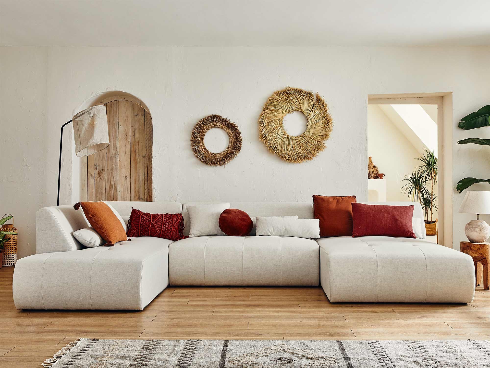 Canapé panoramique 7 places en Tissu Beige - ONYX - Best Mobilier - 3