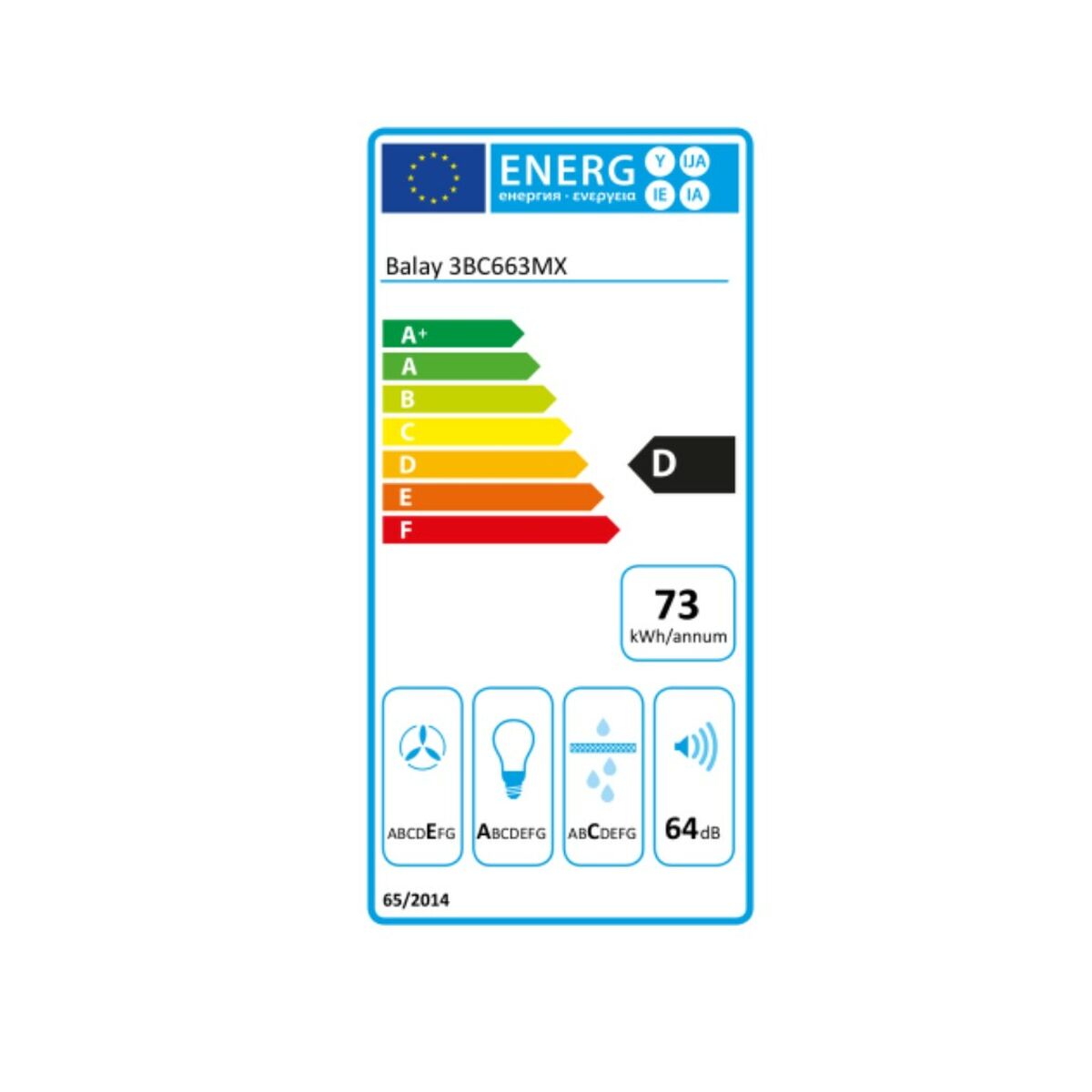 Hotte standard Balay 3BC663MX 60 cm 380 m3/h 64 dB 135W - 2