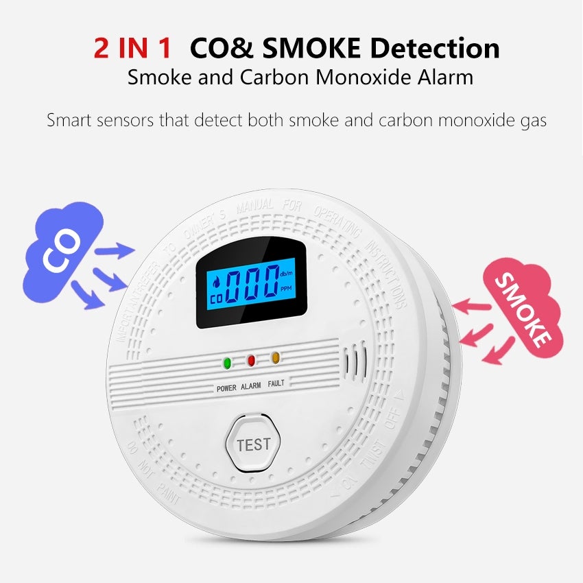 Rilevatore di fumo e monossido di carbonio 2 in 1 per la casa, con display (inglese), senza batteria, 10,7 × 10,7 × 3,8 cm - 6