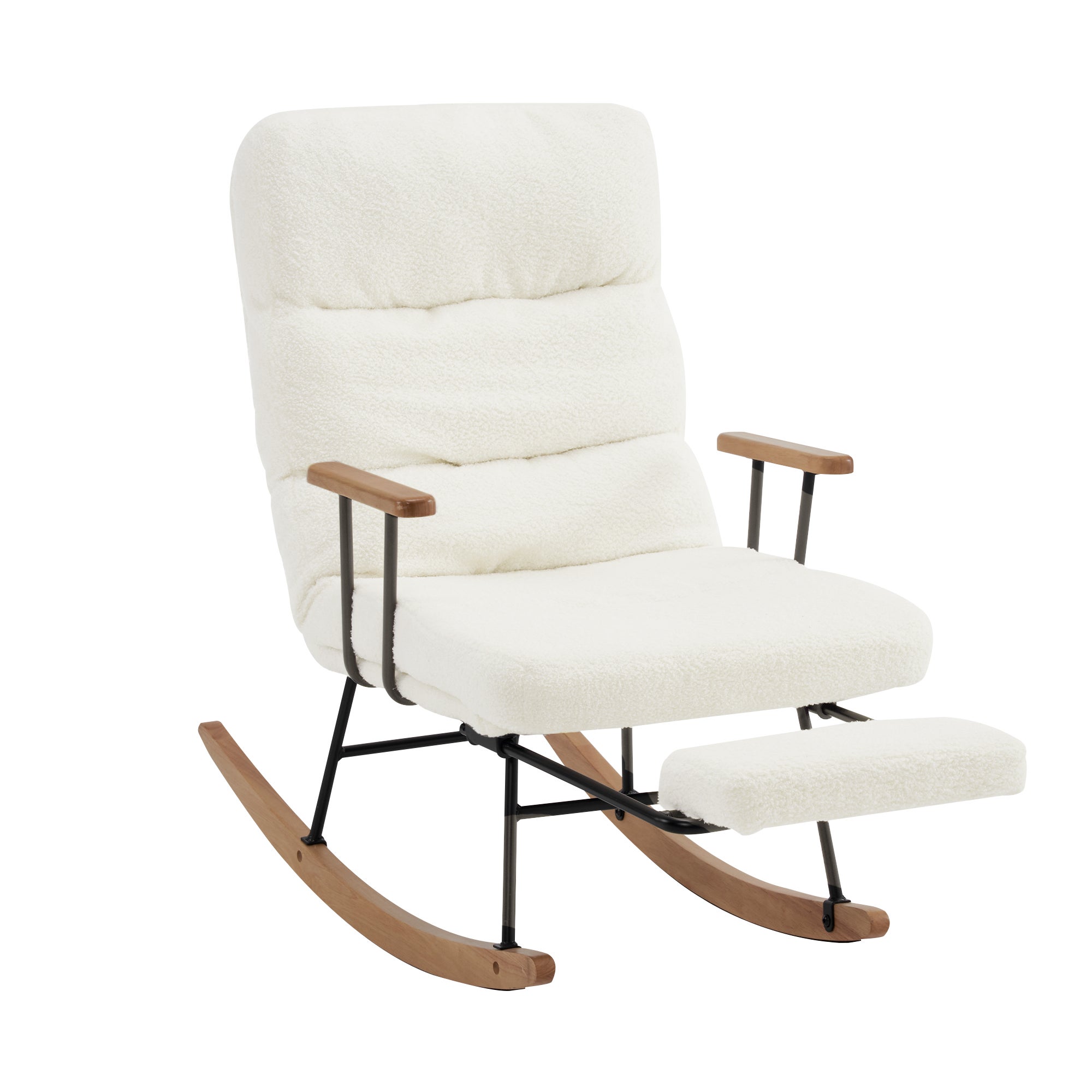 Fauteuil à bascule avec inclinaison et repose-pieds - 58 x 102 x 100 cm - Teddy-Polaire - Blanc - 7
