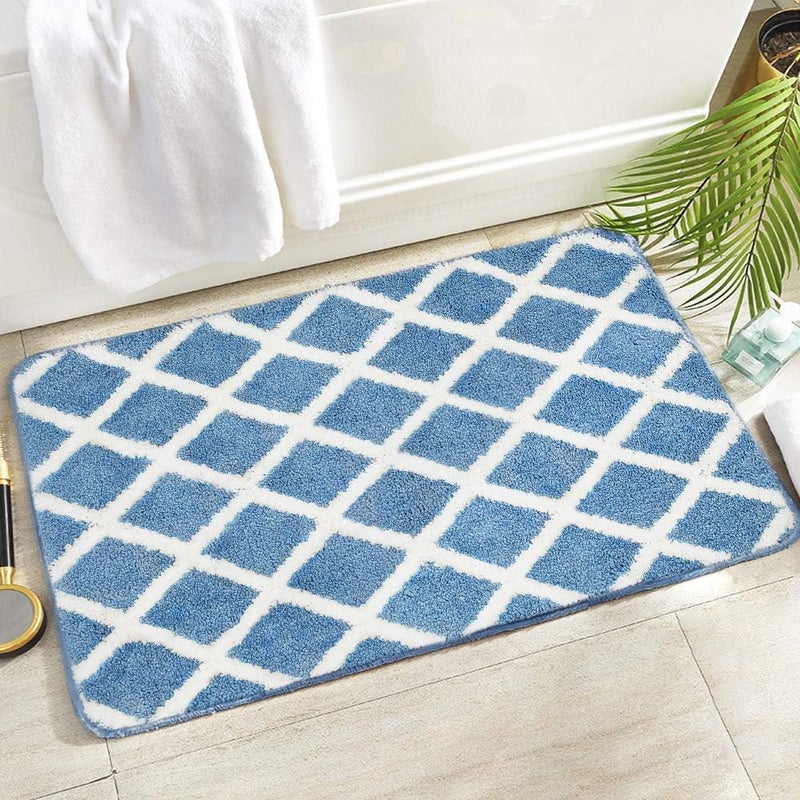 Bardzo miękka mata łazienkowa z mikrofibry, antypoślizgowa i chłonna, nadająca się do prania w pralce, gruba i pluszowa, do prysznica (niebieska, 45