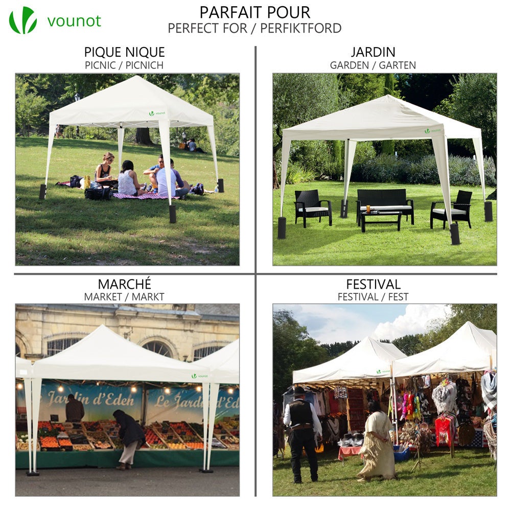 Tonnelle de jardin 3x3m pliable Blanche avec sac de transport VOUNOT® - 2