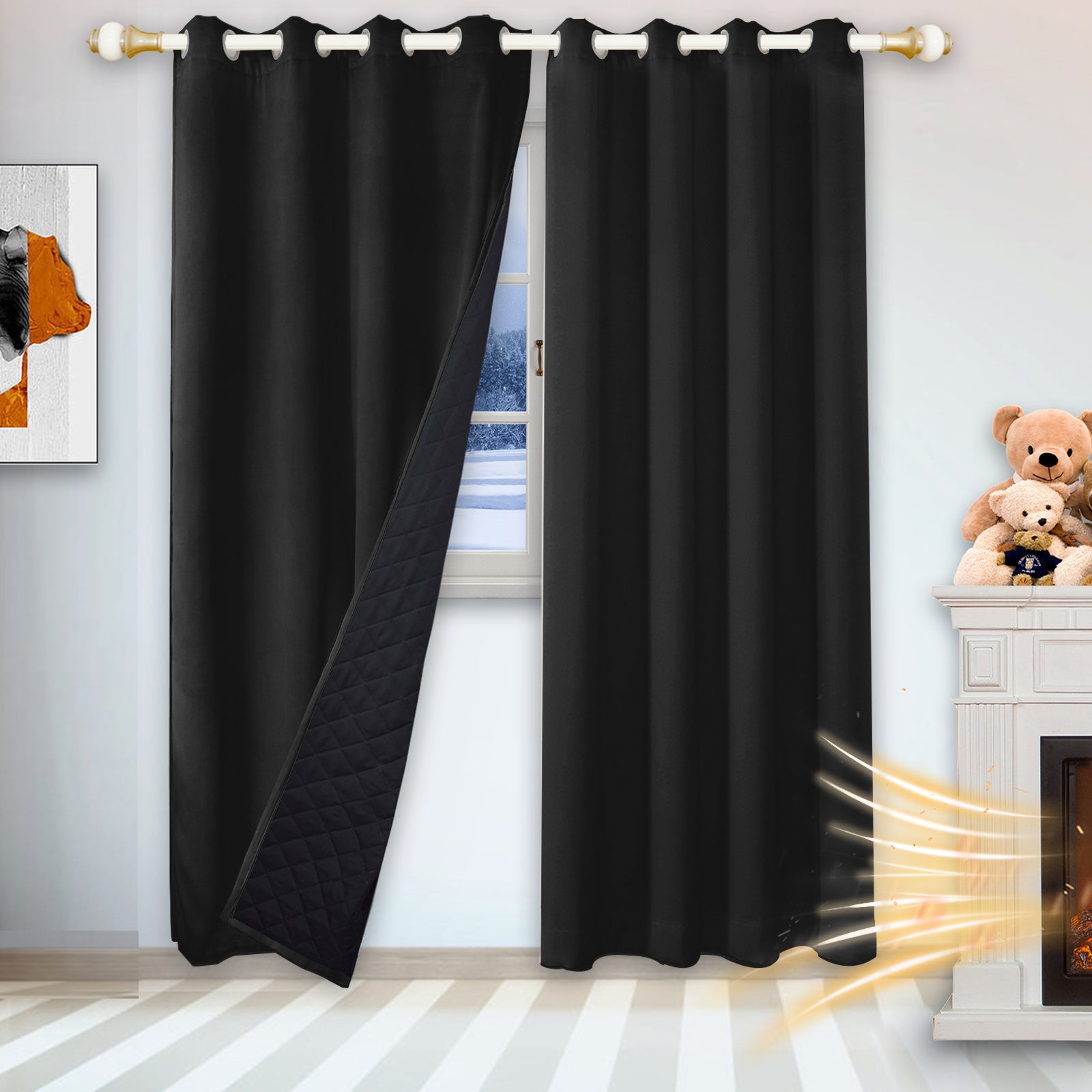 Tende oscuranti in lino, altezza 160 cm, per soggiorno e camera da letto, isolamento termico, con doppia fodera, occhielli in nichel, 127 x 160 cm, blu Nilo, 1 pannello