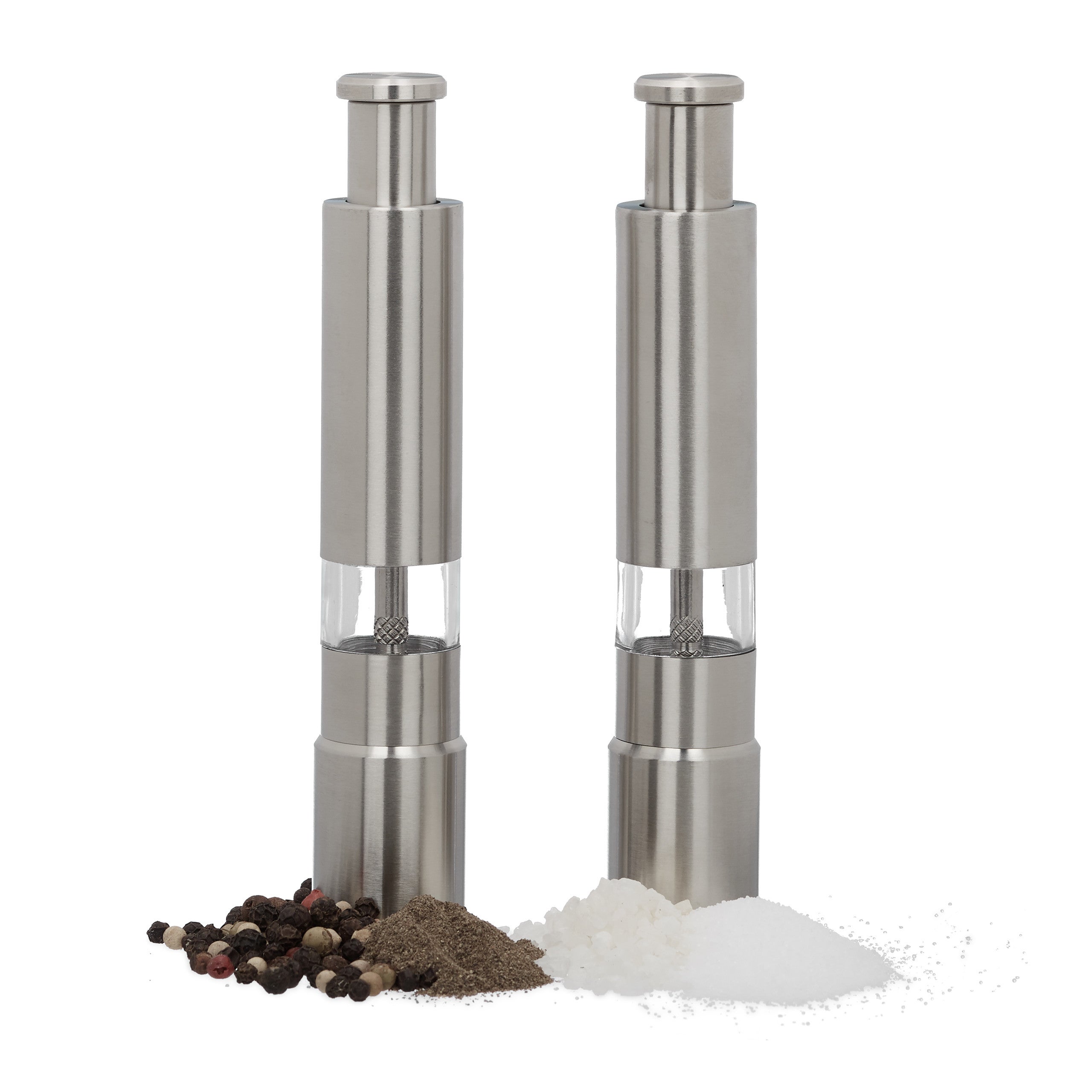 Relaxdays 10023278 Set 2 Macina Pepe Manuali Vetro Acciaio Inox