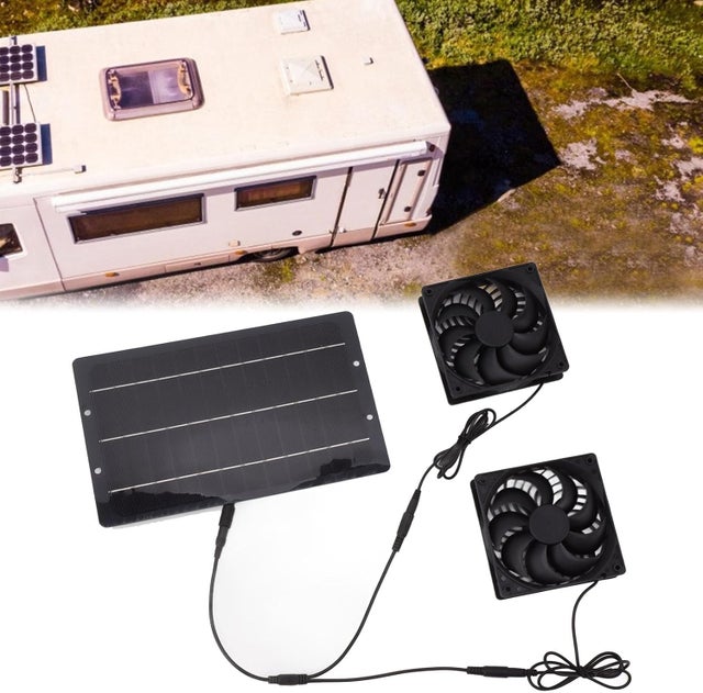 Ventilador Solar Duplo de 10 W e 12 V - Refrigeração para Garagem, Cabana, Armazém - Ventilador de Telhado - Ideal para Casa, Jardim e Quinta