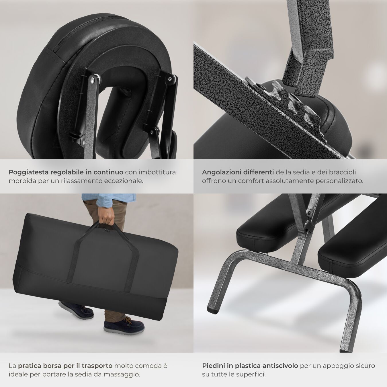 Chaise de massage en acier et cuir synthétique pliable avec sac de transport inclus TECTAKE - 5