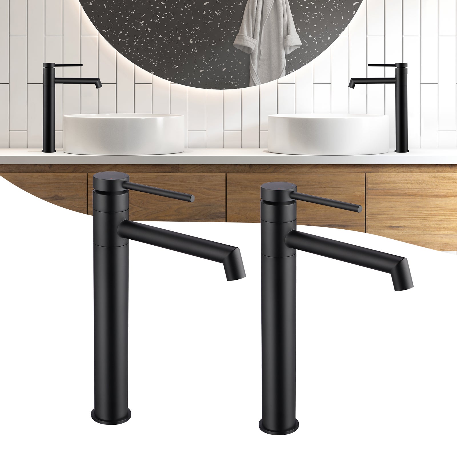 LOVHAUS Bateria Umywalkowa, Obrotowa w Zakresie 360° Bateria Łazienkowa do Umywalki Nablatowej, Zestaw 2 Sztuki