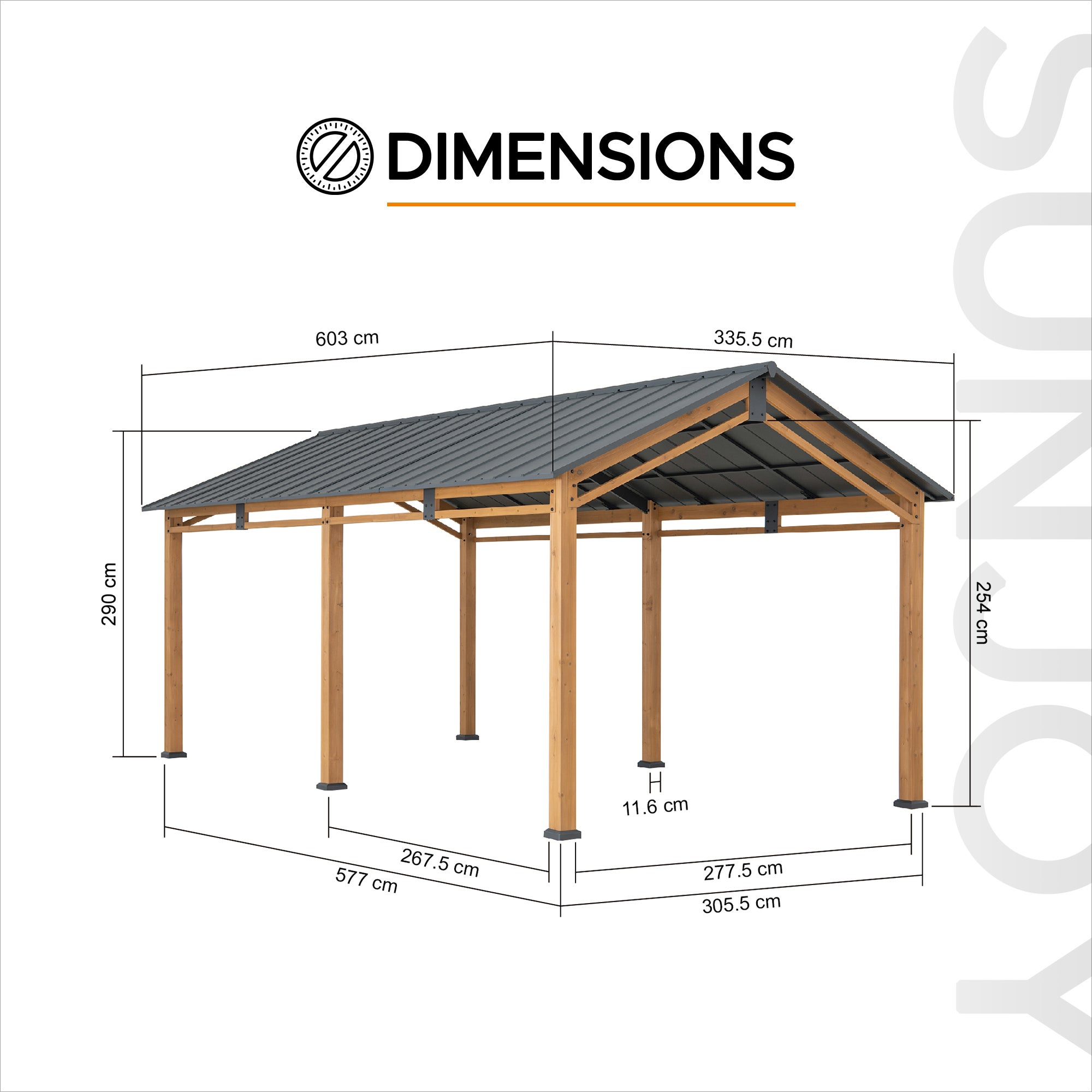 Carport en bois de cèdre DIRAN - 336 cm x 603 cm, anthracite - 3