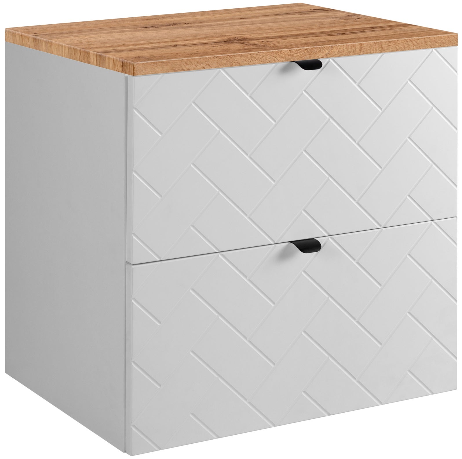 Biała szafka pod umywalkę MADIS 60 cm z blatem dąb wotan, wisząca, frezowane fronty