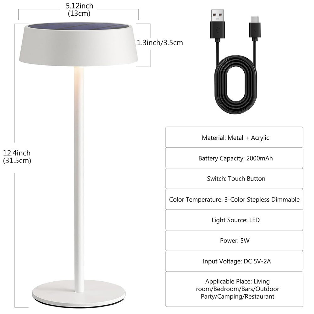 2-pak Solarna Lampa Stołowa 2700K-6000K Bezprzewodowa lampa stołowa lampa stołowa z dotykowym sterowaniem wodoodporność do Użytku Zewnętrznego Biały - 2