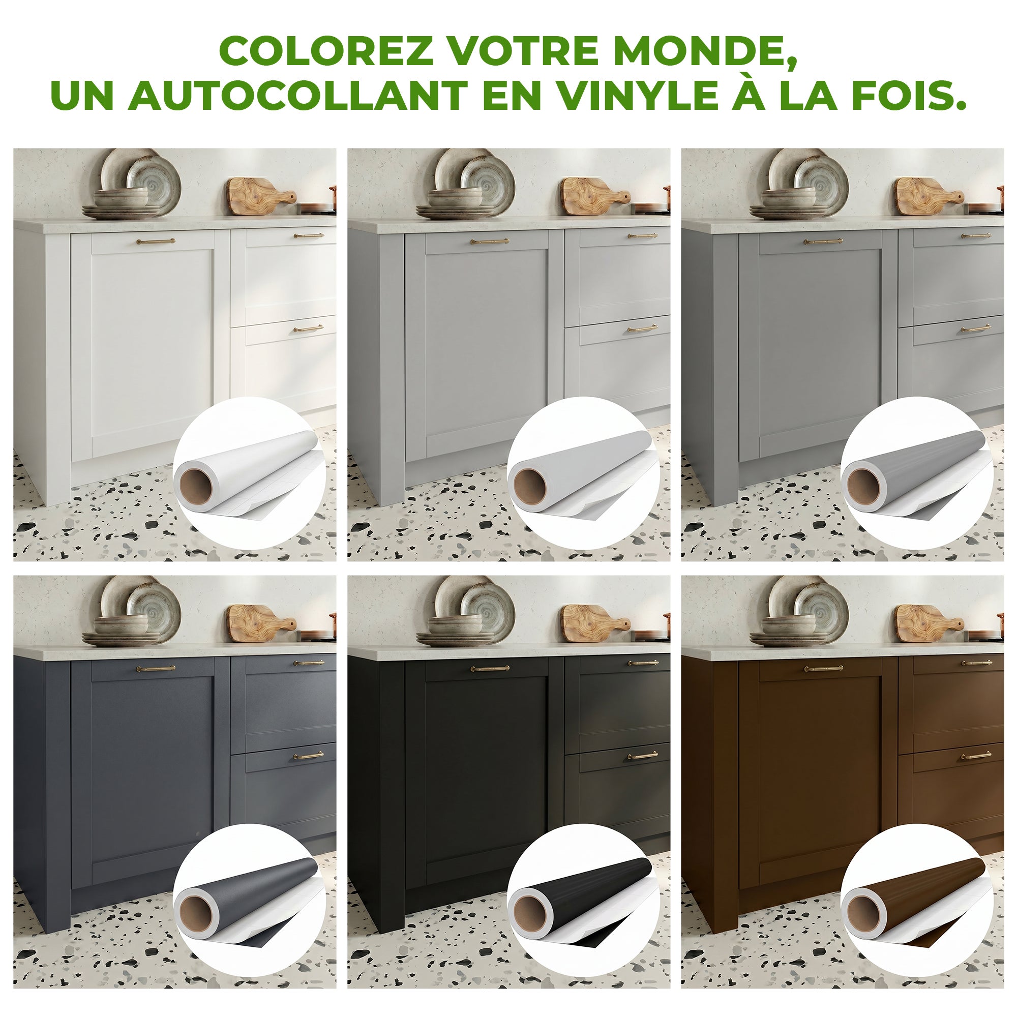 Rouleau adhésif Imperméable Vinyle au Mètre - Sticker Lavable Cuisine Meuble Armoire Porte - 60cmx2m - Blanc - 8