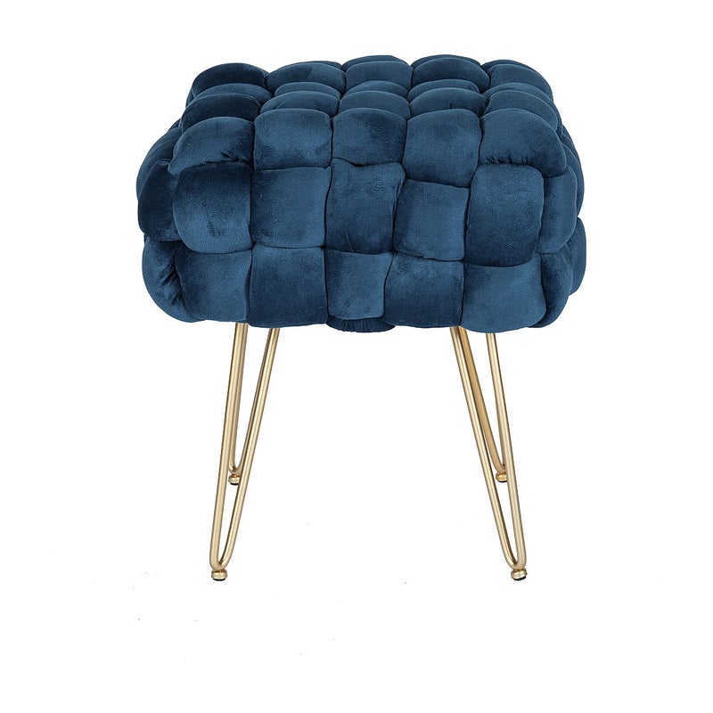 Taboret z weluru i złotego metalu - Niebieski - ESMEA
