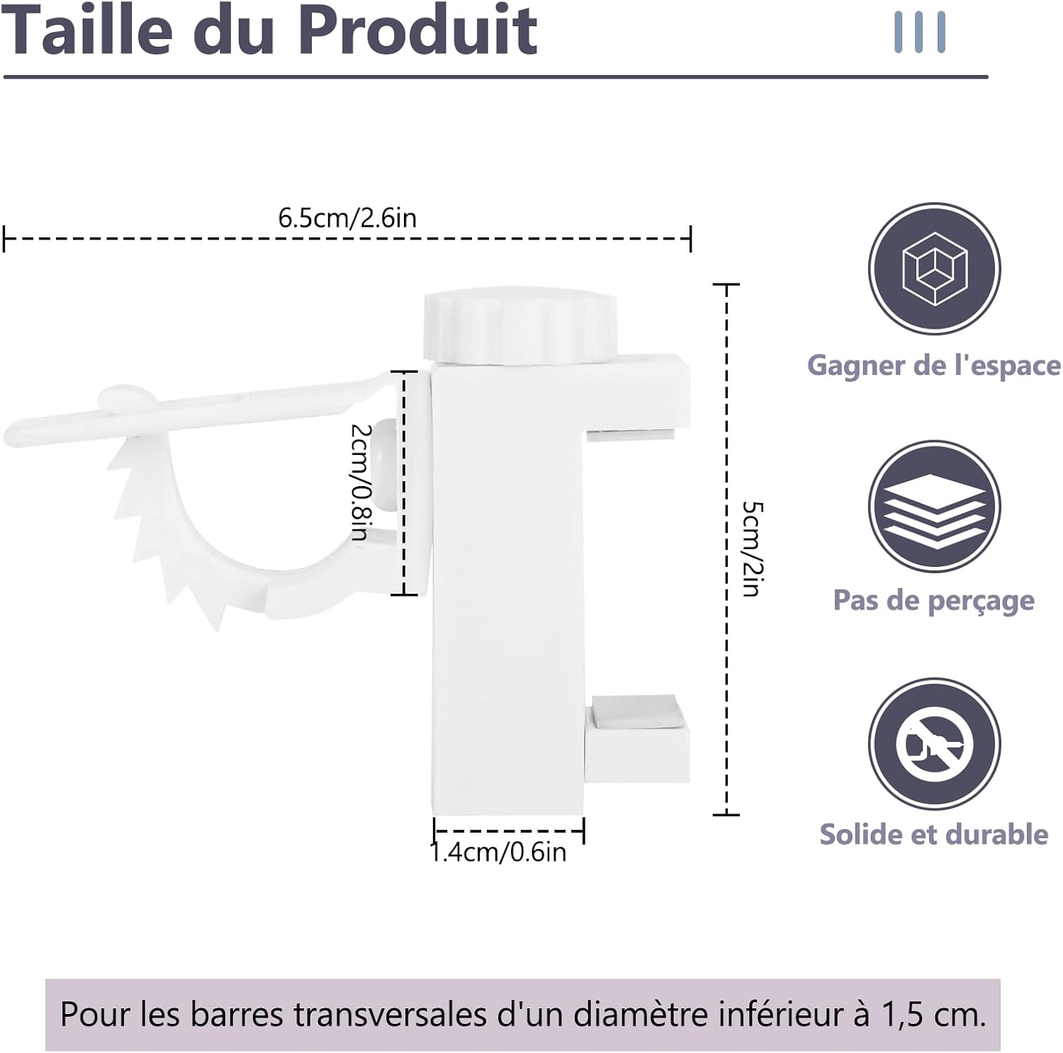 Supporto Per Asta Tenda 2 Pezzi – Staffa Regolabile Con Pulsante, Fissaggio A Morsetto Per Barre Ø 1-1.6 Cm, Adatto A Tavoli Spessore 1-3.7 Cm - 3