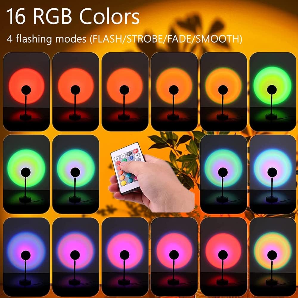 Lampa Sunset, Lampa Sunset, 16 kolorów, obrót o 180°, złącze USB, projektor Sunset Lamp do sypialni - 2