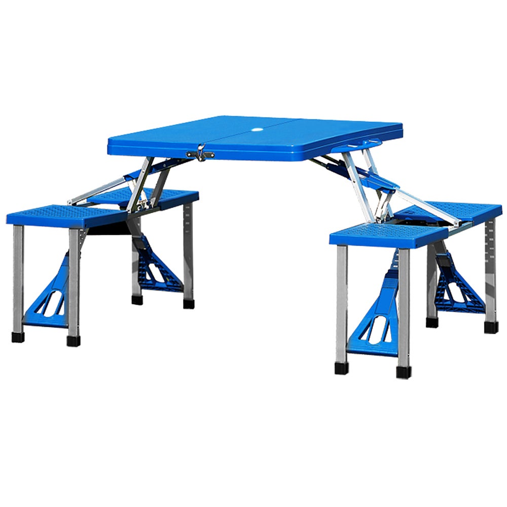 Deuba Alu Table de camping Table valise pliante avec chaises Poignée de transport Parasol Set de meubles de camping Banc pour camping - 3