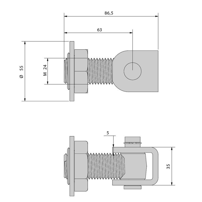 Gond à souder avec chape réglable à visser M24 - 200 kg - 2