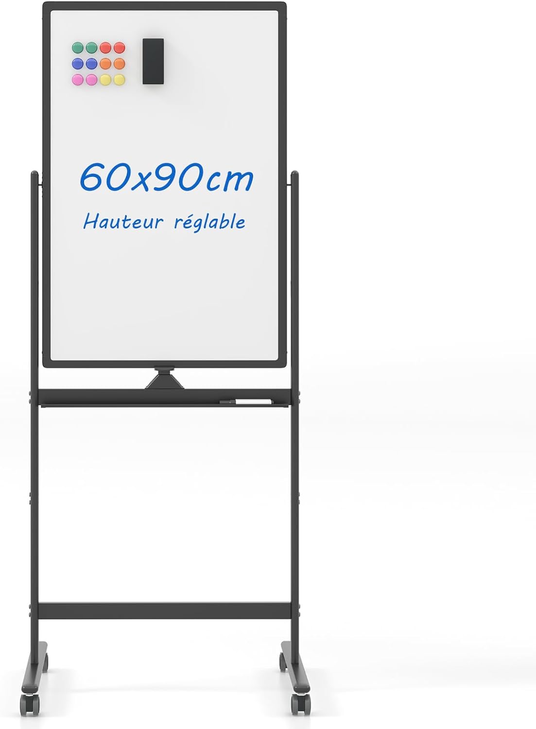 Tableau Mobil Tableau Blanc Mobile Magnétique Double Face, 60 x 90 cm, 4 Roulettes ...