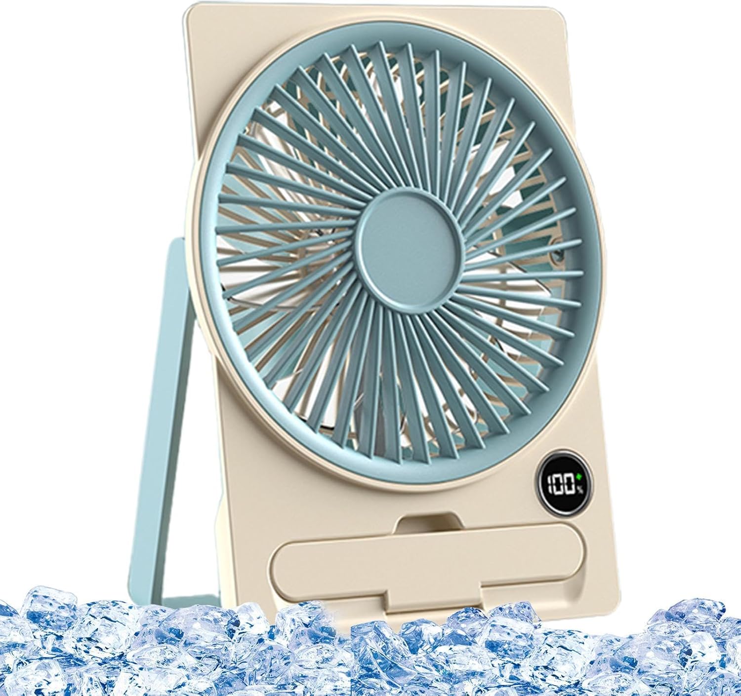 Wentylator biurkowy z ładowaniem USB i wyświetlaczem LCD, ultracienka konstrukcja, idealny na kemping, w podróż i do użytku w pomieszczeniach, niebie