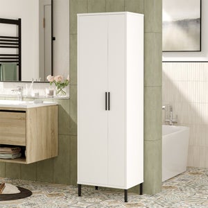 Home Collective Armadio Da Bagno Alto 187 Cm Con 6 Ripiani, 4 Ante, Bianco, Per Bagno E Ripostiglio