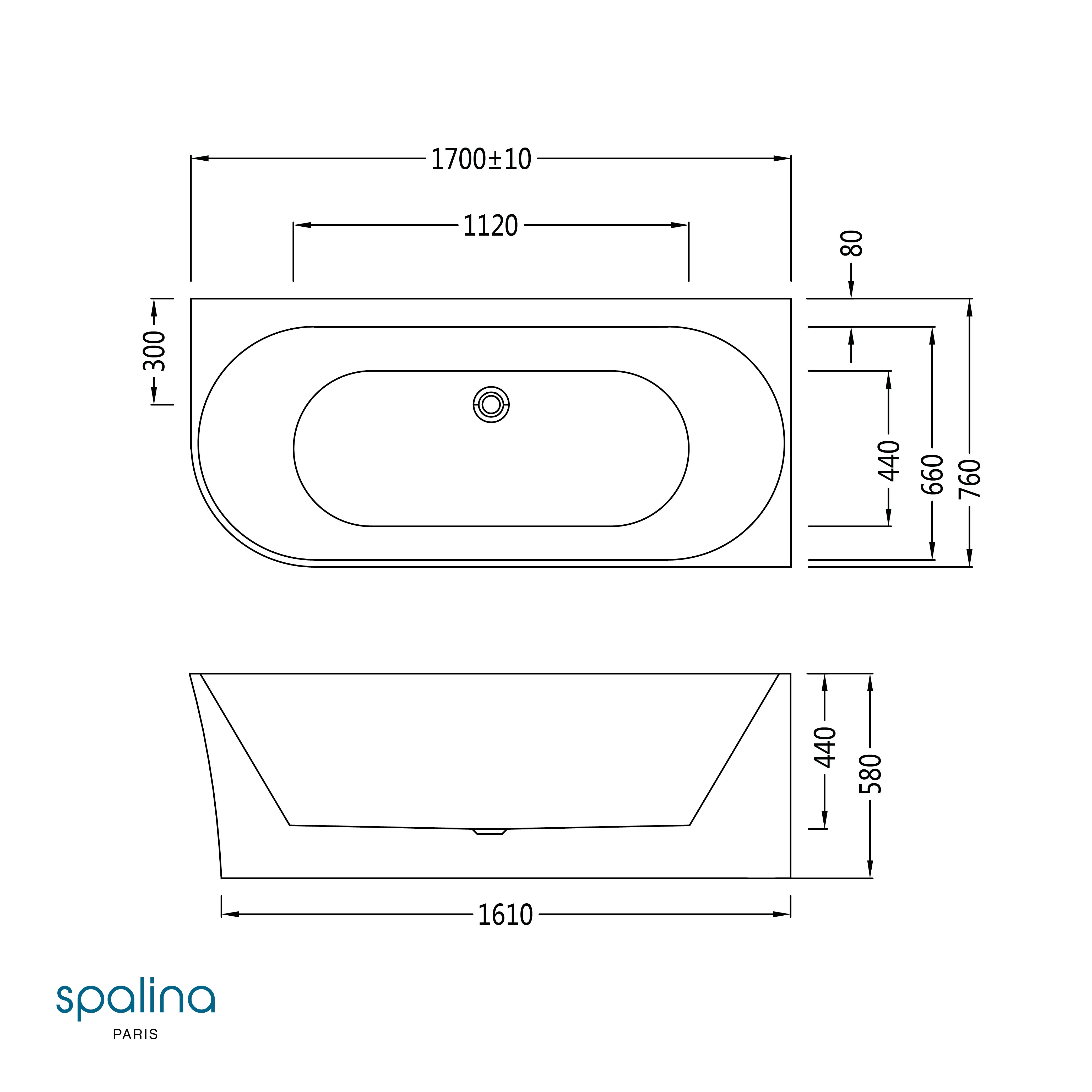 Baignoire Ilot Capri 170 droite blanche 170 x76 x58 cm, by SPALINA - 10