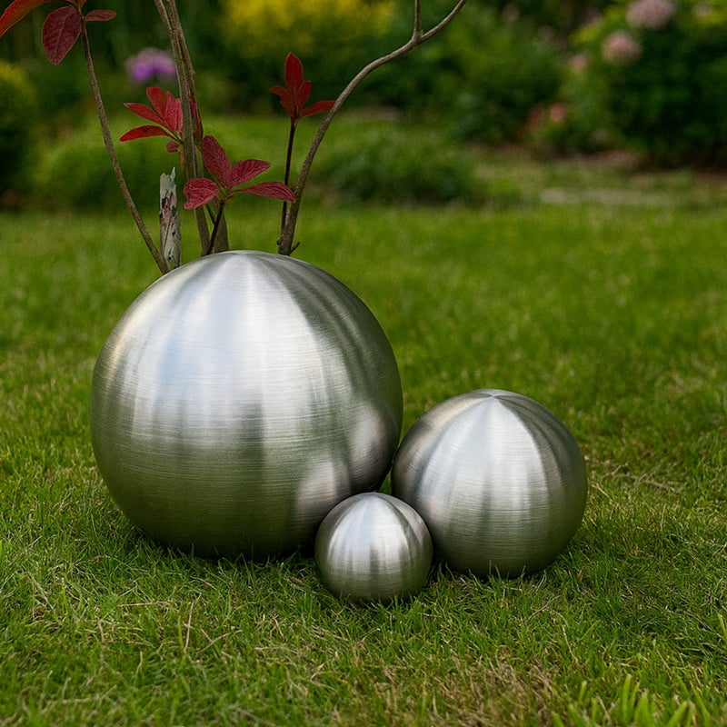 Köhko zestaw 3 kul ze stali nierdzewnej Ø 9-15-24 cm kula dekoracyjna wykonana ze szczotkowanej matowej stali nierdzewnej