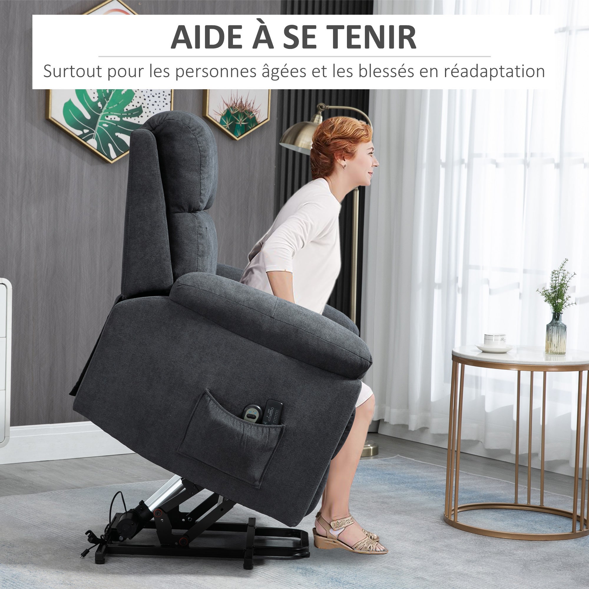 Fauteuil releveur électrique Polyester au toucher lin HOMCOM - 4