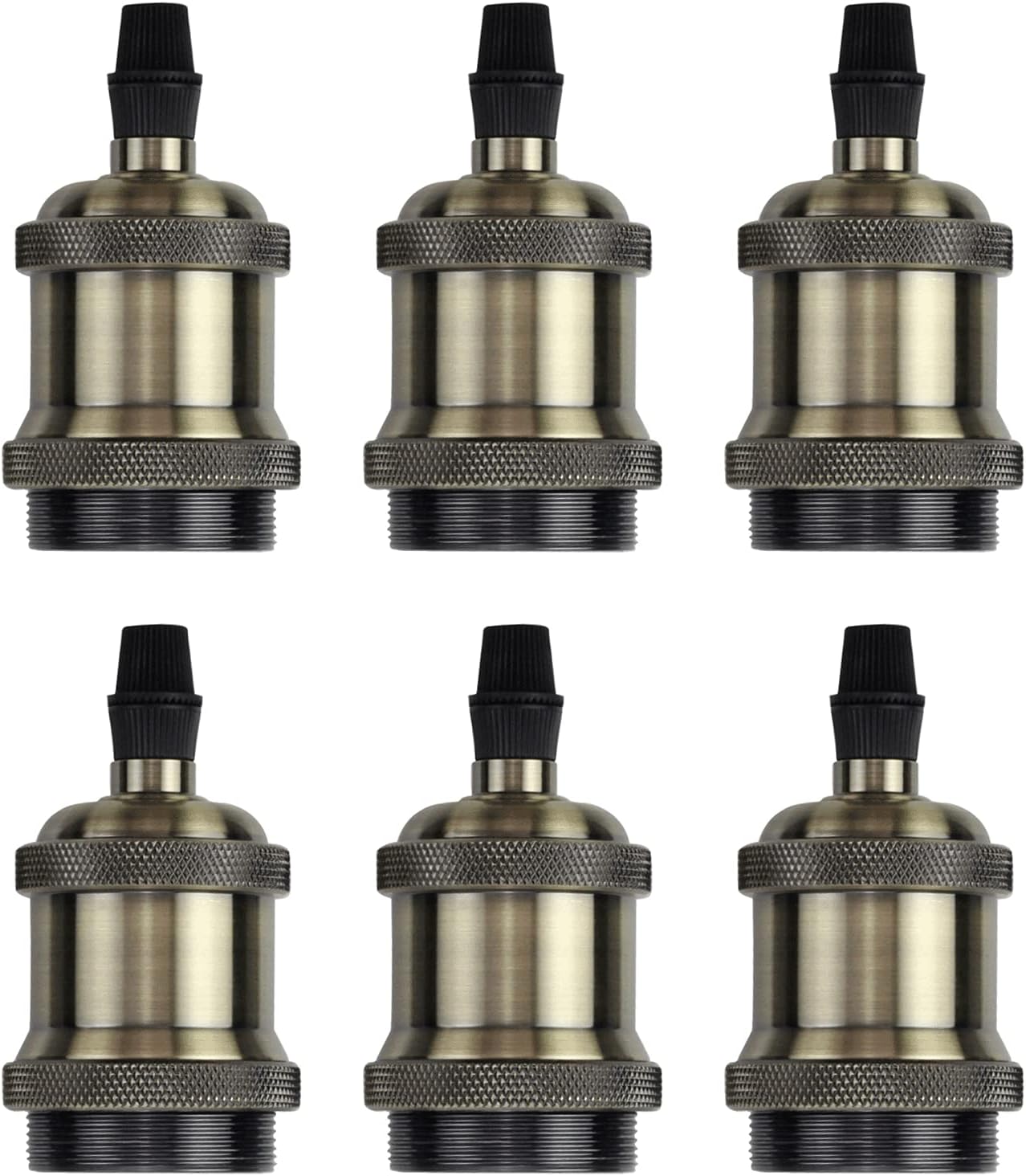 Opakowanie 6 sztuk oprawek E27 Vintage z adapterem spiralnym, 110-220 V, do żyrandola, lampy wiszącej i lampy sufitowej, brąz