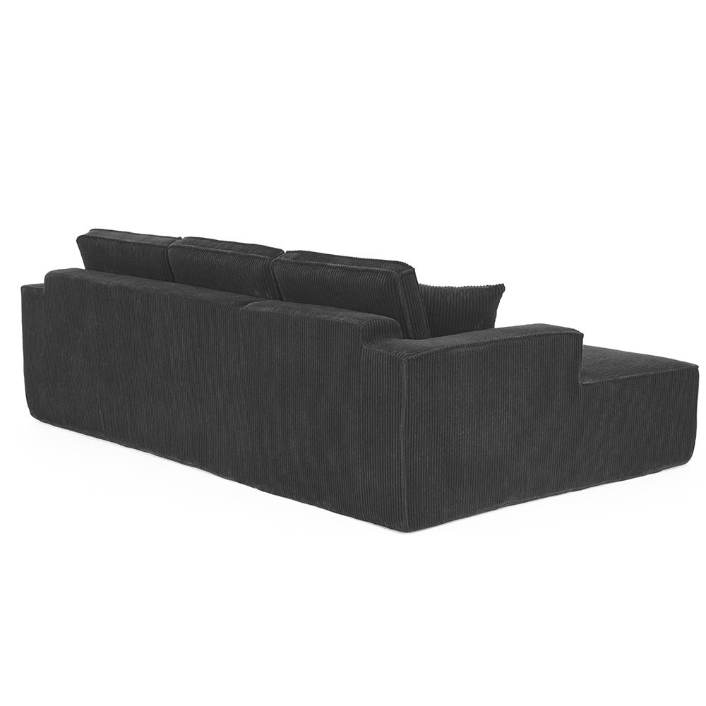 Canapé d'angle en L en velours côtelé compressé,2 places + coin chaise longue,noir,modulaire avec rembourrage en mousse haute densité - 6