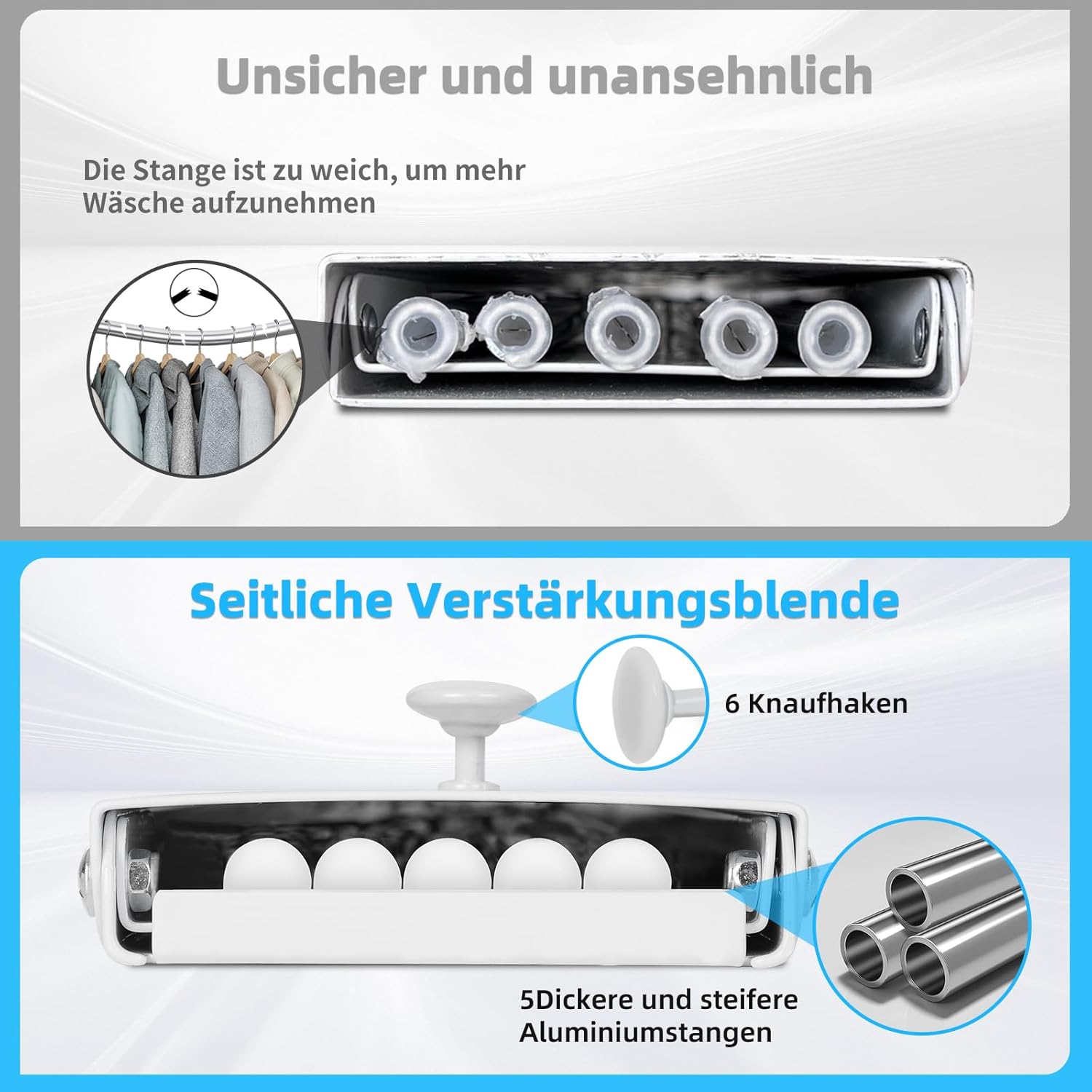 Suszarka do ubrań montowana na ścianie o długości 80 cm – rozkładana – z 6 wieszakami na ręczniki – do użytku wewnątrz i na zewnątrz – biała