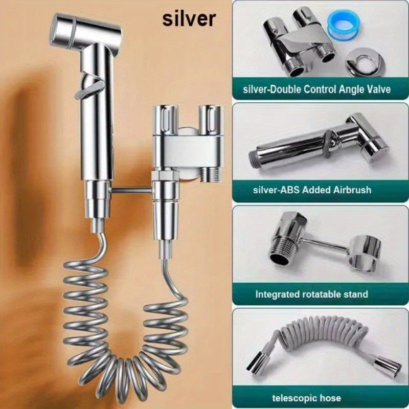 Ensemble douchette WC bidet, douchette à main, robinet d'angle haute pression, montage facile, plaqué argent - 2