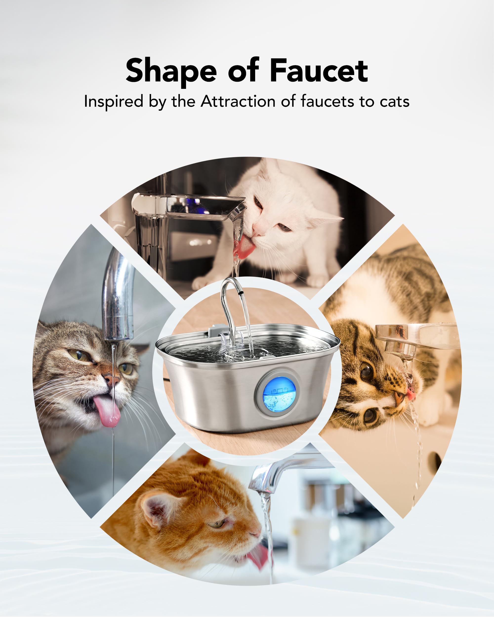 Fontaine à Eau pour Chat Fontaine à Eau en Acier Inoxydable pour Animaux domestiques de 3,2 L avec Distributeur d'eau Automatique - 8