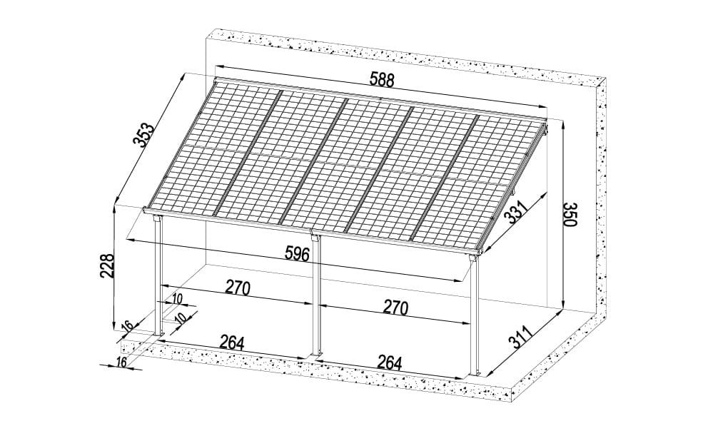 Carport aluminium TOUSCHALETS SUNNY C pour 10 panneaux solaires - 19,72m² - 2