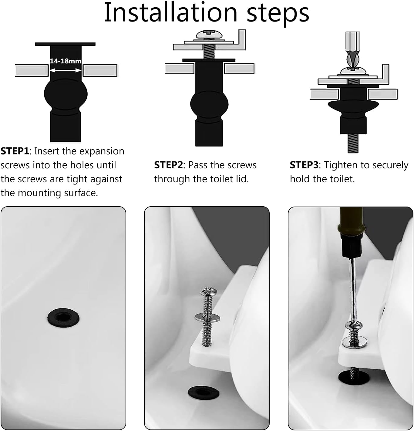 Fixation Abattant WC Vis, 4 Pièces Vis D'expansion WC, Convient aux Trous Borgnes Dans les Toilette, Rechange pour Abattant WC Fixations Charnières - 6