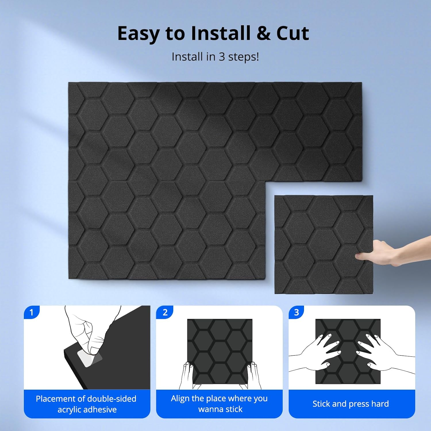 Lote de 12 paneles acústicos autoadhesivos, relleno insonorizante de poliéster, paneles murales insonorizantes de alta densidad, 30 x 30 cm, Blanco - 5