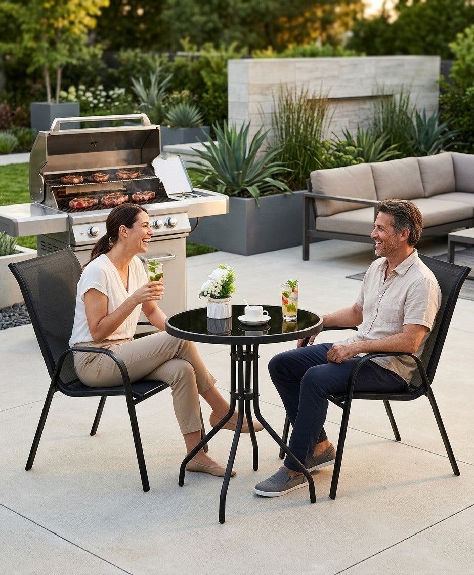 Table de jardin Ø90 cm, noire, métal, verre - 2