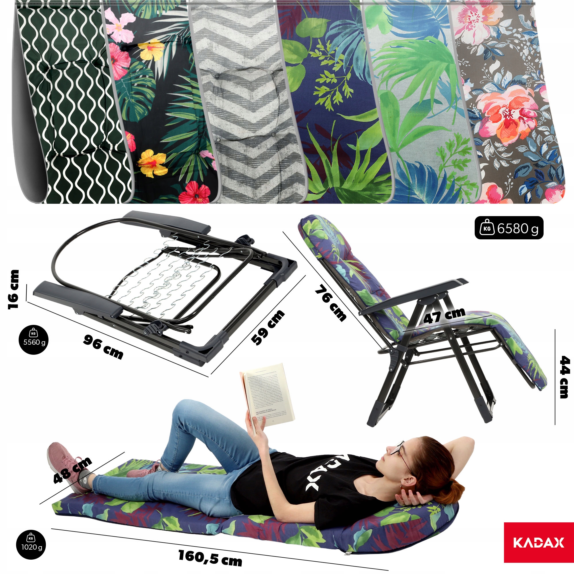 LEŻAK FOTEL OGRODOWY SKŁADANY PLAŻOWY LEŻANKA PODUSZKA PODNÓŻEK WYGODNY - 3