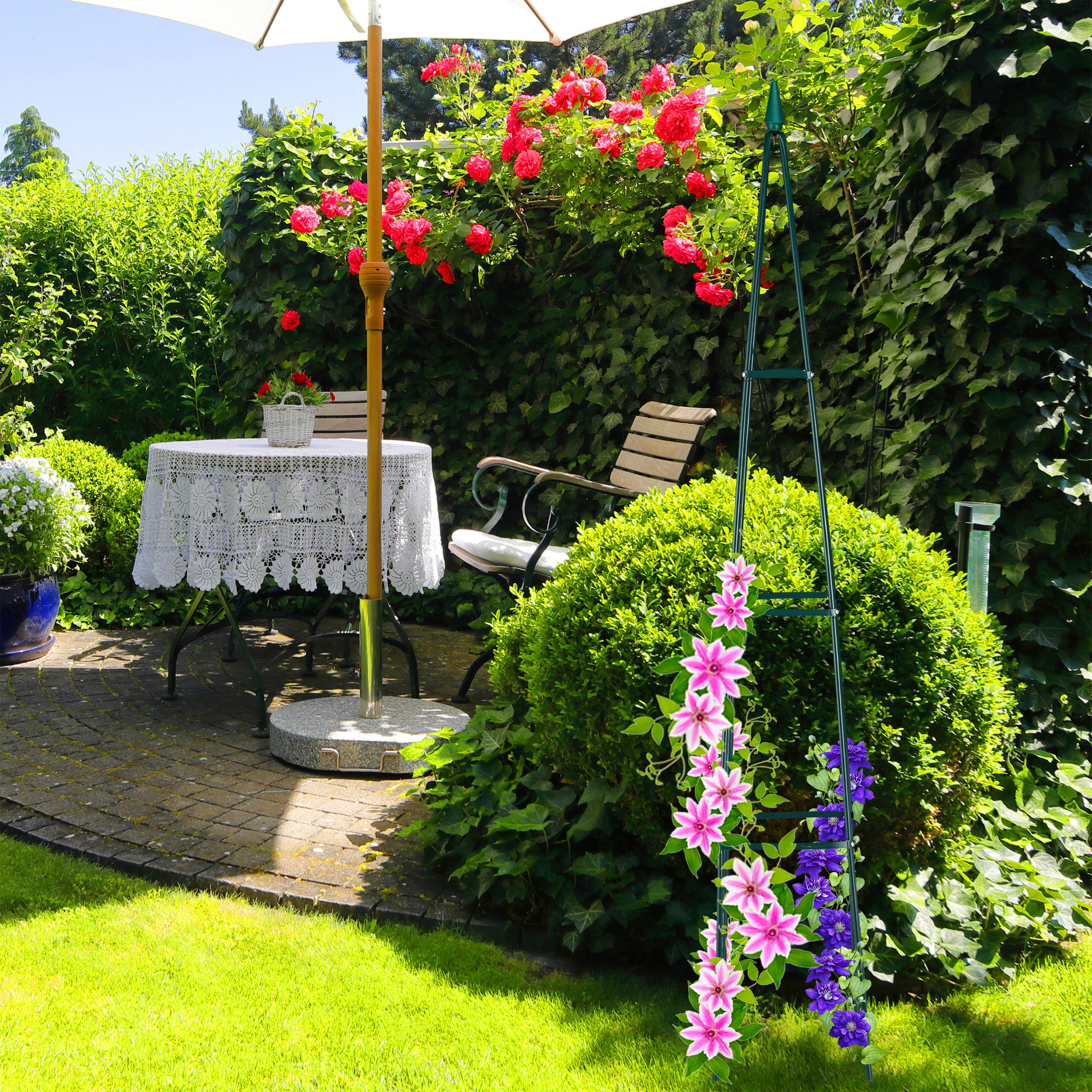 Relaxdays Tuteur Jardin, Pyramide haute 192 cm, Colonne Rosier, Arche Plante grimpante, Arceau , fer, vert foncé - 3