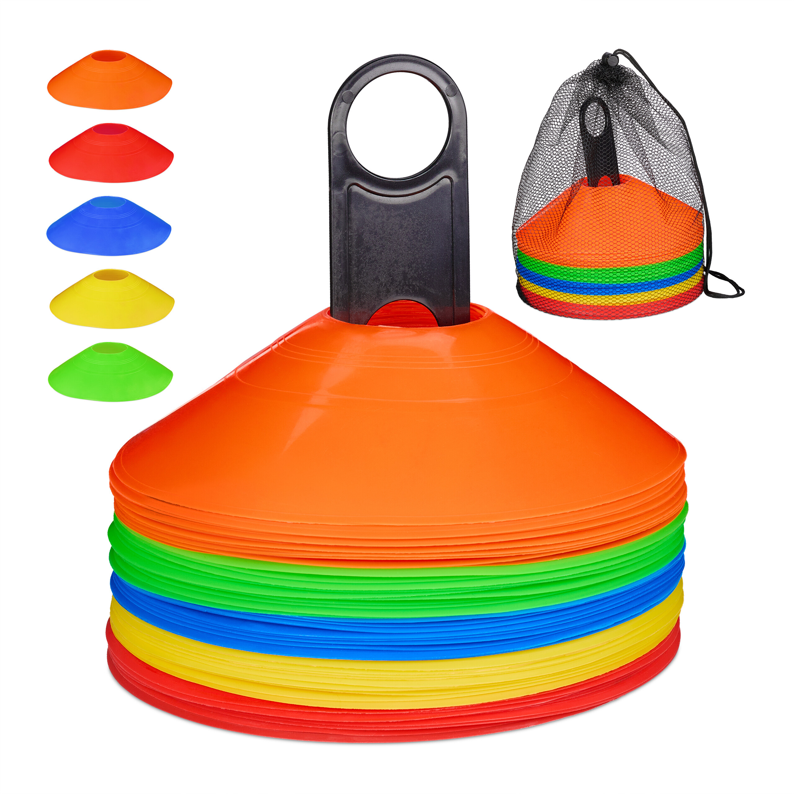 relaxdays-plot-de-sport-lot-de-50-5-couleurs-avec-support-et-sac-en