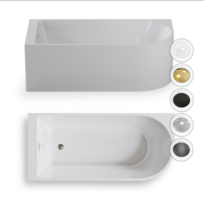 Wanna wolnostojąca przyścienna NAROŻNA PULA LEWA RÓŻNE KOLORY 160 x 75 cm biała system przelewowy CORCIANO