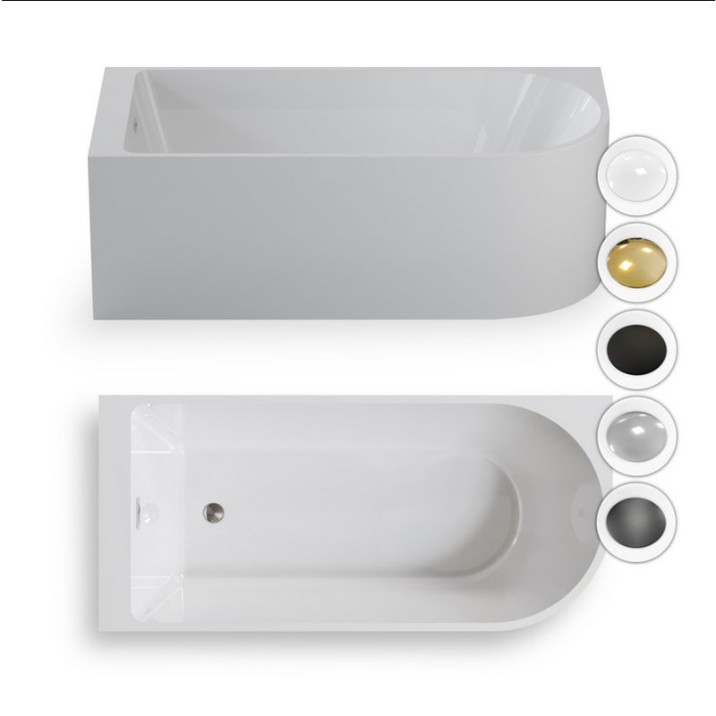 Wanna wolnostojąca przyścienna NAROŻNA PULA LEWA RÓŻNE KOLORY 160 x 75 cm biała system przelewowy CORCIANO