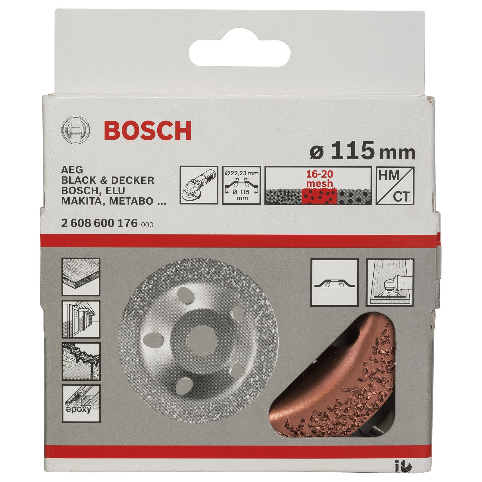 Bosch Tarcza garnkowa z węglika spiekanego, 115 x 22,23 mm, średnia, płaska -2608600176 - 3
