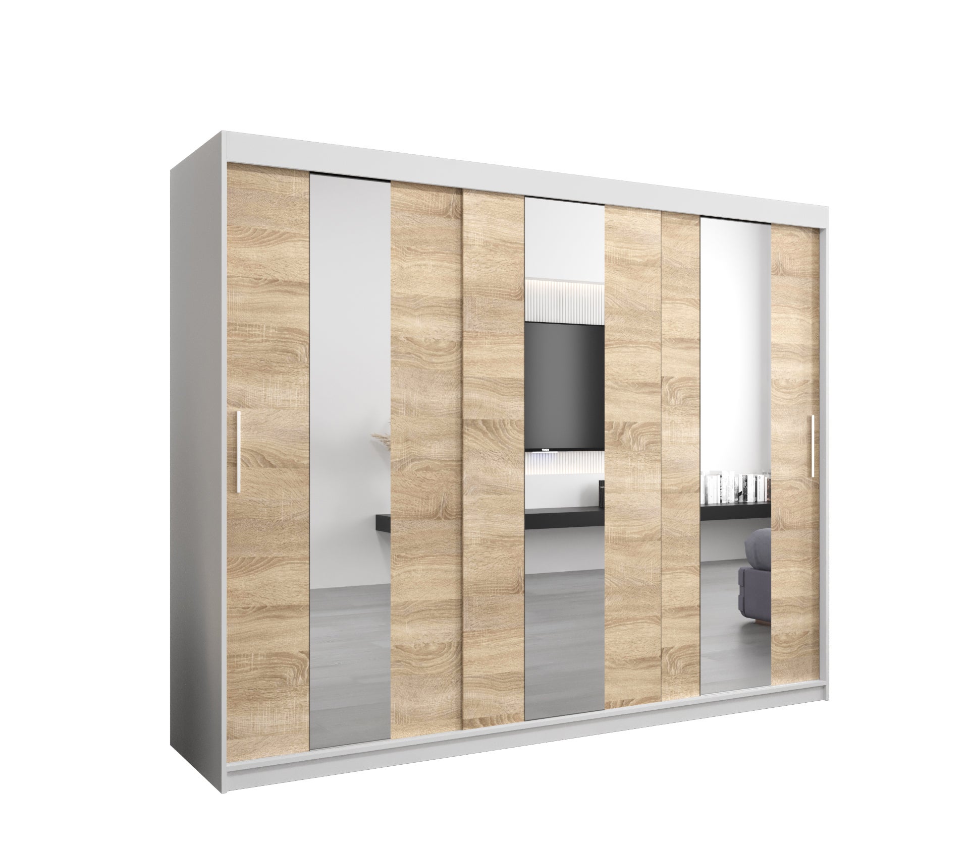Szafa przesuwna garderoba POLE 250 x 62 x 200 cm Biały + Sonoma - Abiks Meble
