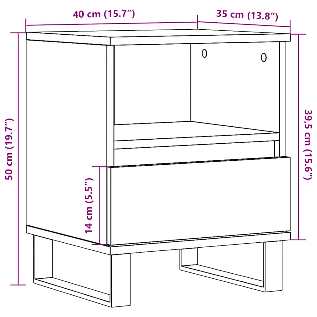 Table de chevet chêne fumé 40x35x50 cm bois d’ingénierie vidaXL - 3