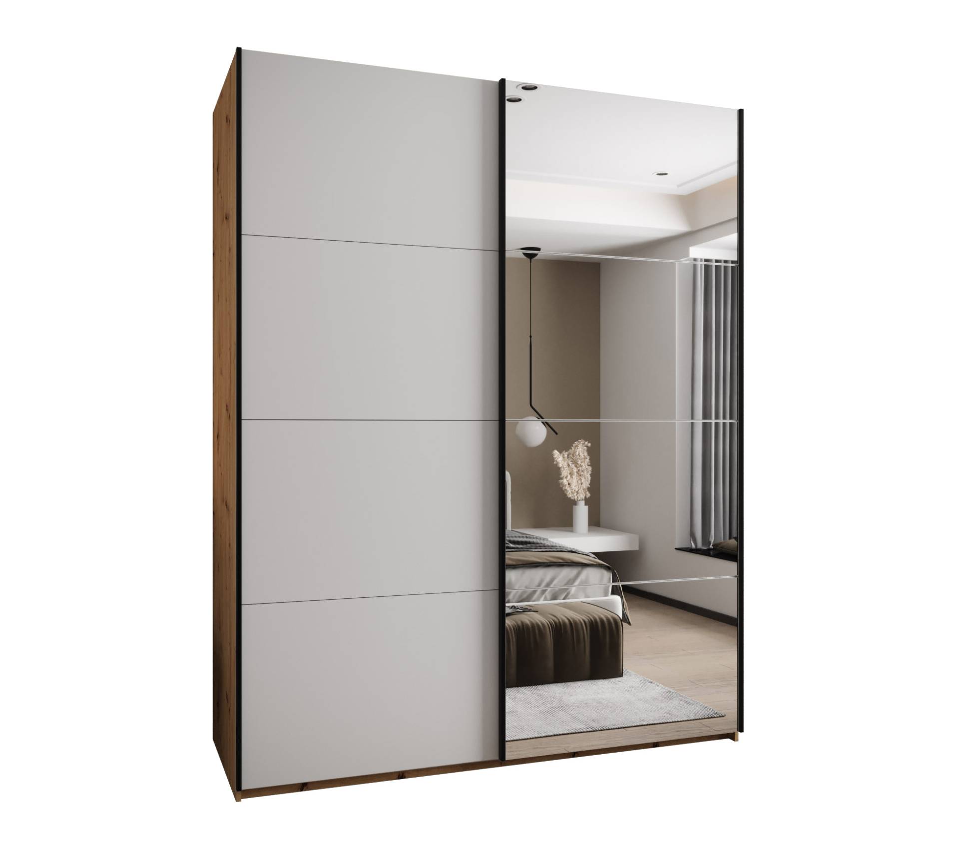 Szafa przesuwna wysoka Lux 3 200 x 64 x 245,5 cm artisan + biały + u. czarny - Abiks Meble