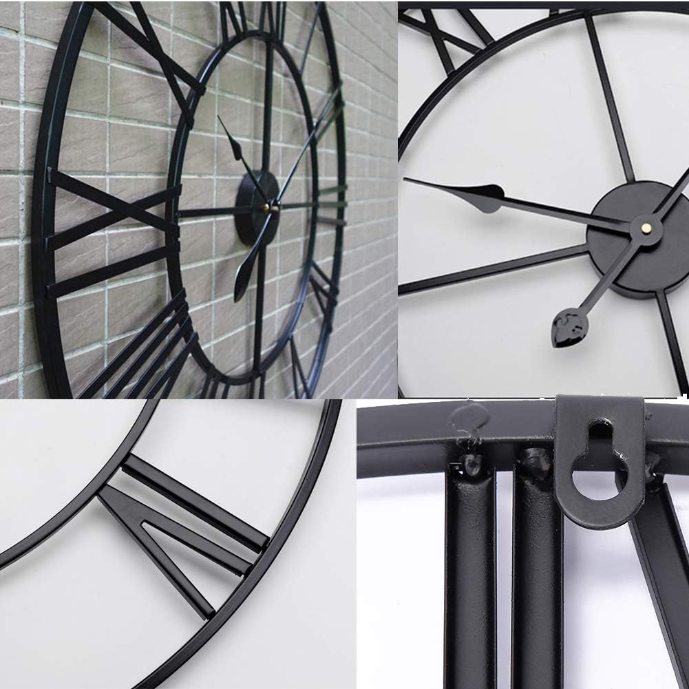 Reloj de pared para exterior, grande, de hierro forjado, con números romanos, 50 cm (negro) - 5