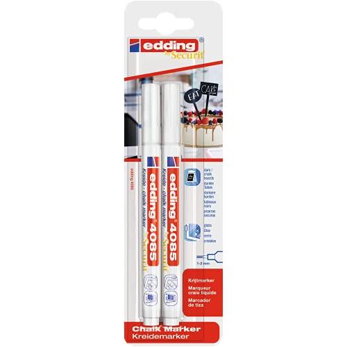 Edding 4085 - Marqueur craie liquide - blister de 2 - blanc pointe ronde 1-2 mm - feutre craie effacable pour écrire sur les vitres,le verre