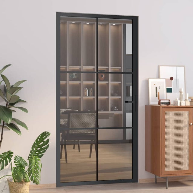 Porte intérieure 102,5x201,5 cm Noir Verre ESG et aluminium