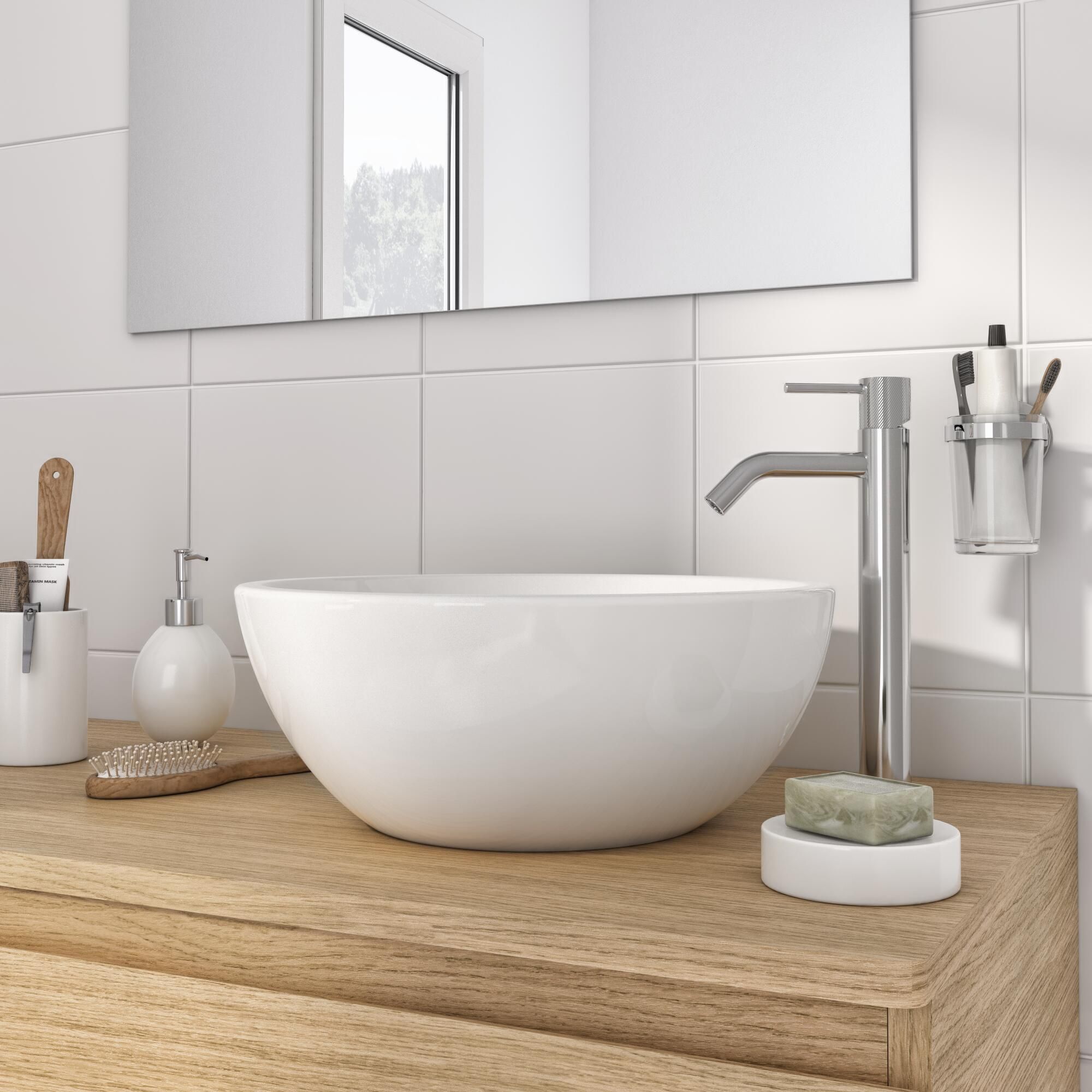 SENSEA - Lavabo da appoggio TONDO - Porcellana - Ø 38 cm - Bianco lucido - Piletta non inclusa - Lavabo - 3